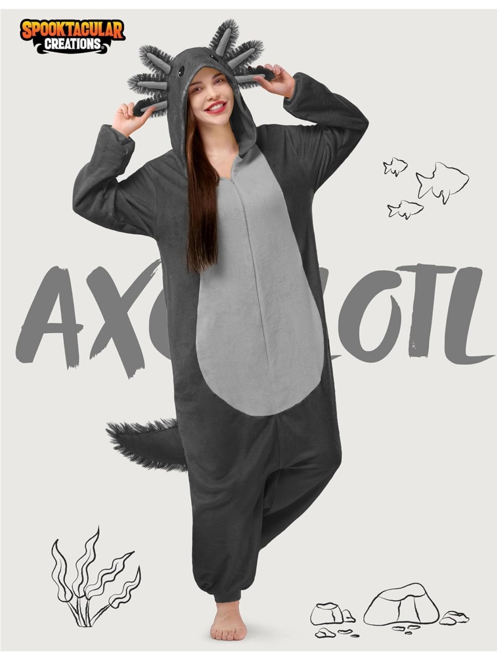 Spooktacular Creations Axolotl Adult Halloween Costume Jumpsuit Small NWT